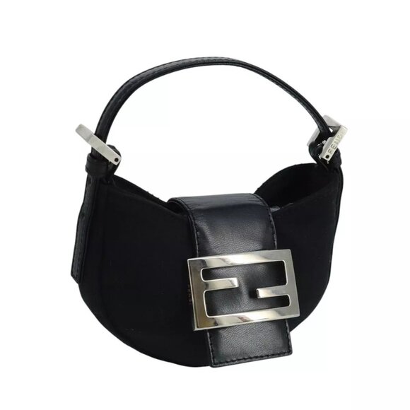 FENDI Mini Croissant Hand Bag Nylon Black Silver Auth - Picture 4 of 15